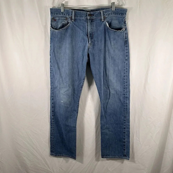 Polo Ralph Lauren Jeans Men's 36x32 Light Wash Blue Denim 100% Cotton Button Zip - Picture 1 of 13